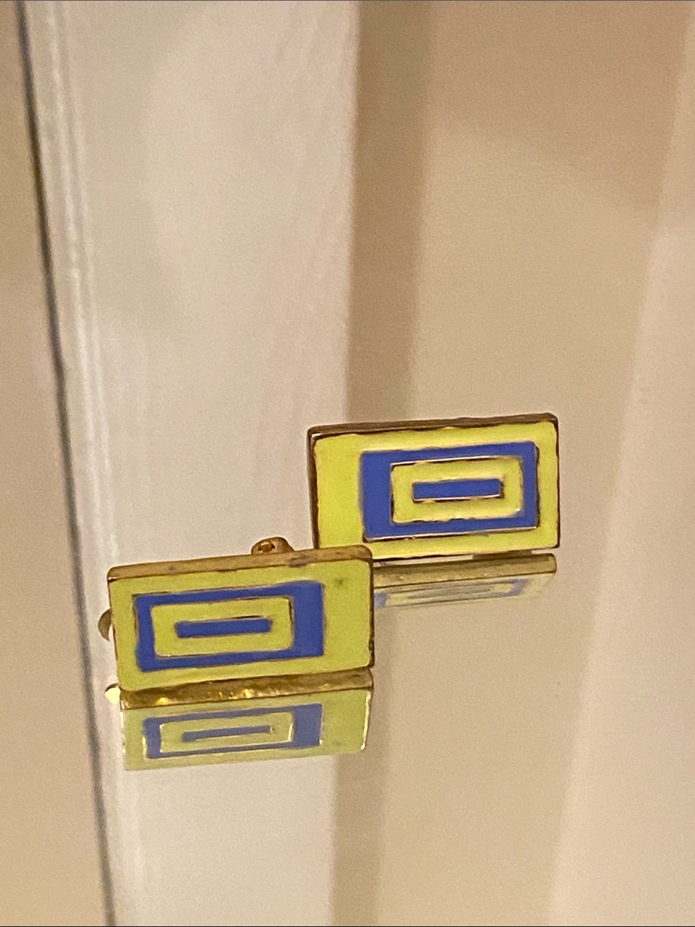 Yellow and Blue Enamel Rectangle Clip on earrings